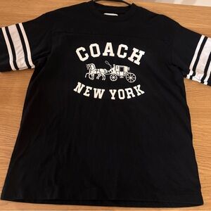 Coach Black Tee with White Logo and Carriage Graphic